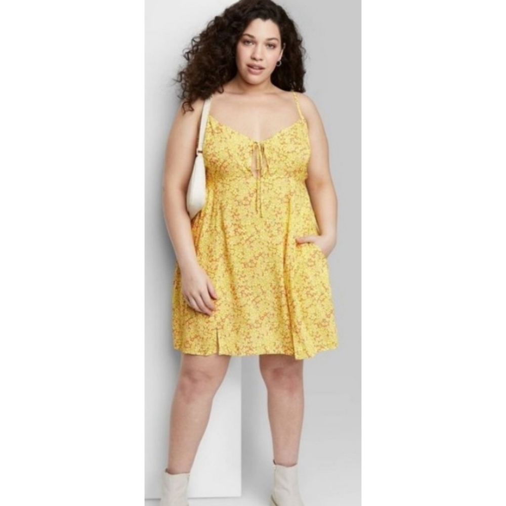 Wild Fable Sleeveless Tie Front Floral dress Yellow Size 1X